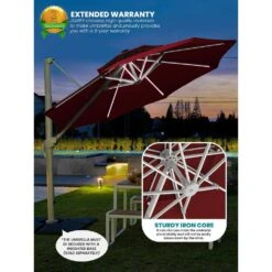 Deluxe 11 Ft. Aluminum Cantilever Solar Patio Umbrella With LED Light Tubes In Red -More Furniture Store cantilever umbrellas bet11 dt rd 1d 1000