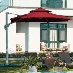 Deluxe 11 Ft. Aluminum Cantilever Solar Patio Umbrella With LED Light Tubes In Red -More Furniture Store cantilever umbrellas bet11 dt rd 76 1000