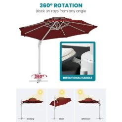 Deluxe 11 Ft. Aluminum Cantilever Solar Patio Umbrella With LED Light Tubes In Red -More Furniture Store cantilever umbrellas bet11 dt rd 77 1000