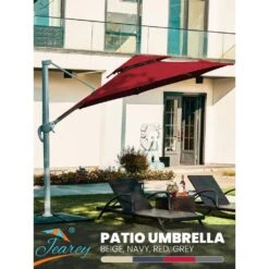 Deluxe 11 Ft. Aluminum Cantilever Solar Patio Umbrella With LED Light Tubes In Red -More Furniture Store cantilever umbrellas bet11 dt rd d4 1000