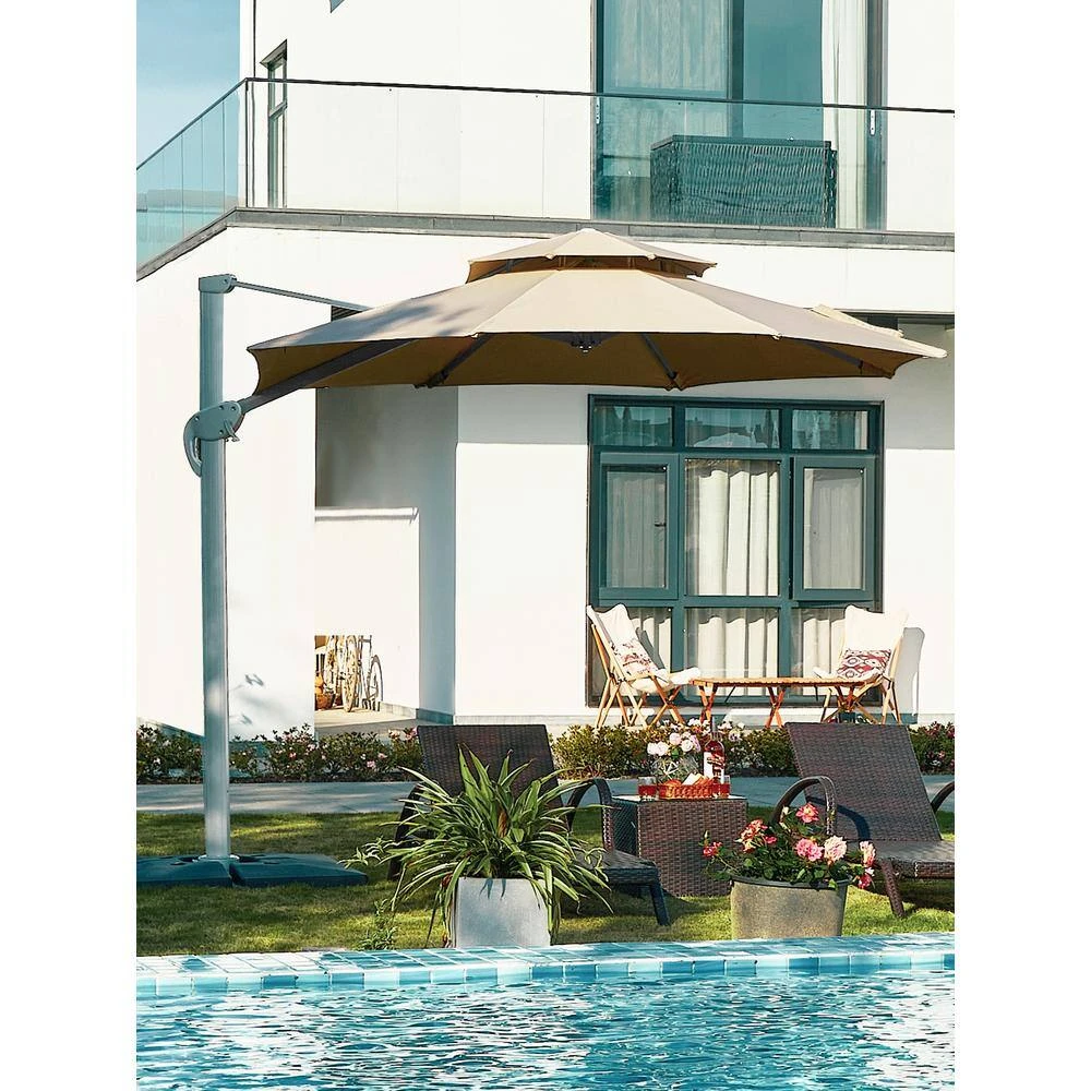 10 Ft. Aluminum Cantilever Umbrella With Cover In Beige 1 10 Ft. Aluminum Cantilever Umbrella With Cover In Beige