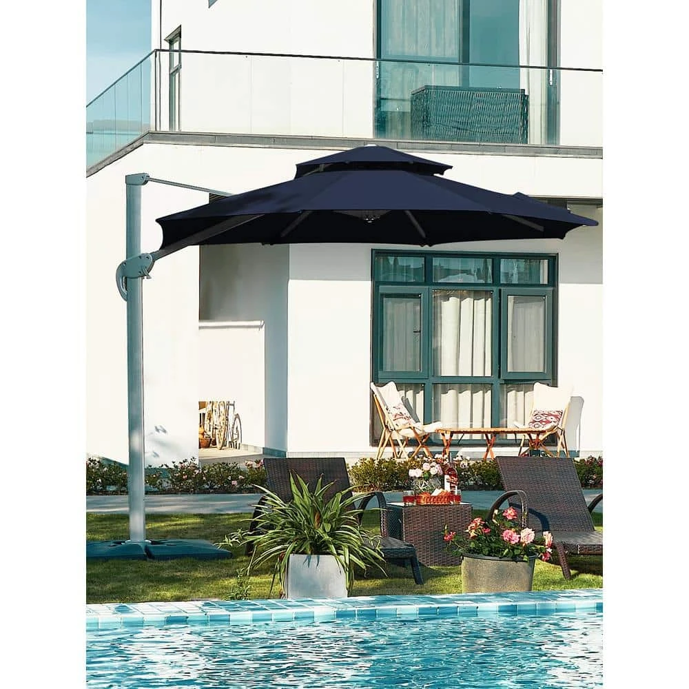 10 Ft. Aluminum Cantilever Umbrella With Cover In Navy 1 10 Ft. Aluminum Cantilever Umbrella With Cover In Navy