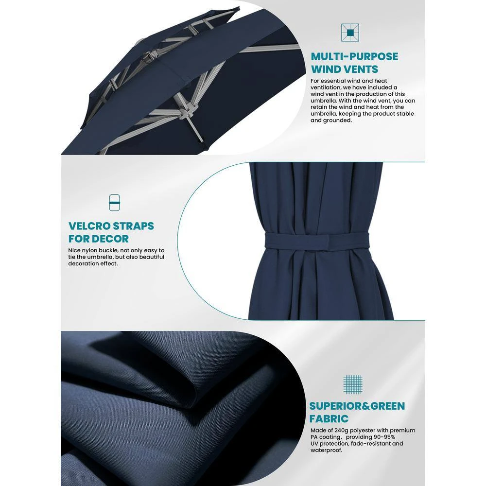 10 Ft. Aluminum Cantilever Umbrella With Cover In Navy 3 10 Ft. Aluminum Cantilever Umbrella With Cover In Navy - Image 3