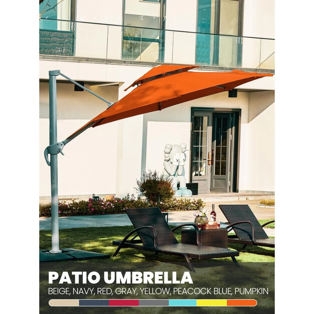 10 Ft. Aluminum Cantilever Umbrella With Cover In Orange 9 10 Ft. Aluminum Cantilever Umbrella With Cover In Orange - Image 9
