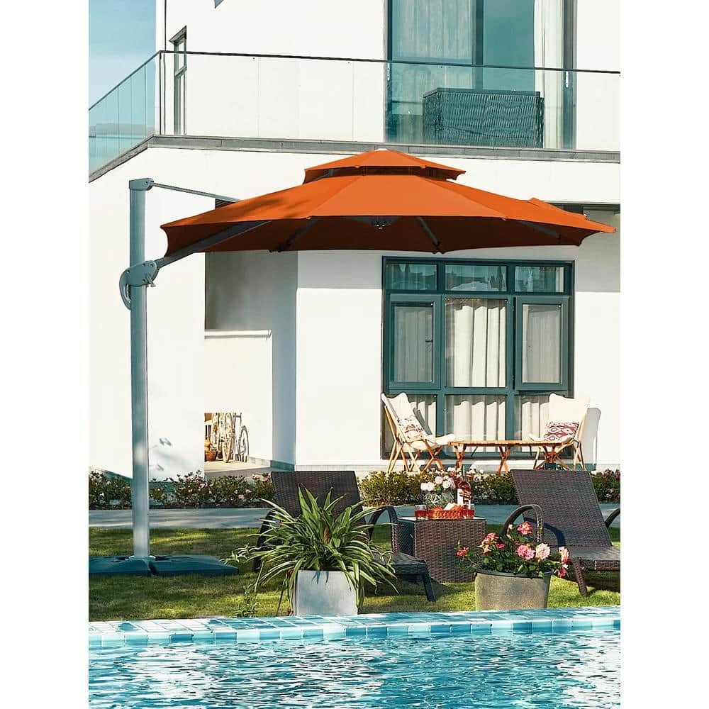 10 Ft. Aluminum Cantilever Umbrella With Cover In Orange 1 10 Ft. Aluminum Cantilever Umbrella With Cover In Orange