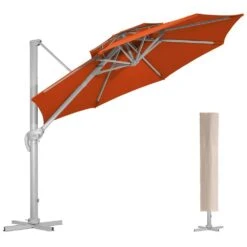 10 Ft. Aluminum Cantilever Umbrella With Cover In Orange 10 10 Ft. Aluminum Cantilever Umbrella With Cover In Orange -More Furniture Store cantilever umbrellas boerte10 orange e1 1000