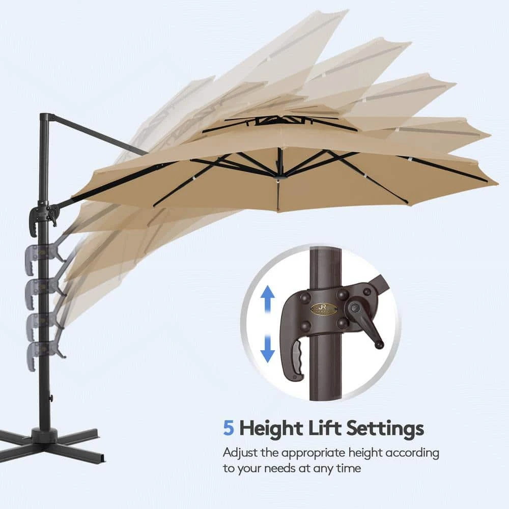10 Ft. Round Patio Cantilever Umbrella With Cover In Beige 5 10 Ft. Round Patio Cantilever Umbrella With Cover In Beige - Image 5