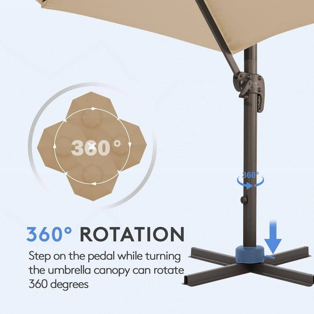 10 Ft. Round Patio Cantilever Umbrella With Cover In Beige 4 10 Ft. Round Patio Cantilever Umbrella With Cover In Beige - Image 4