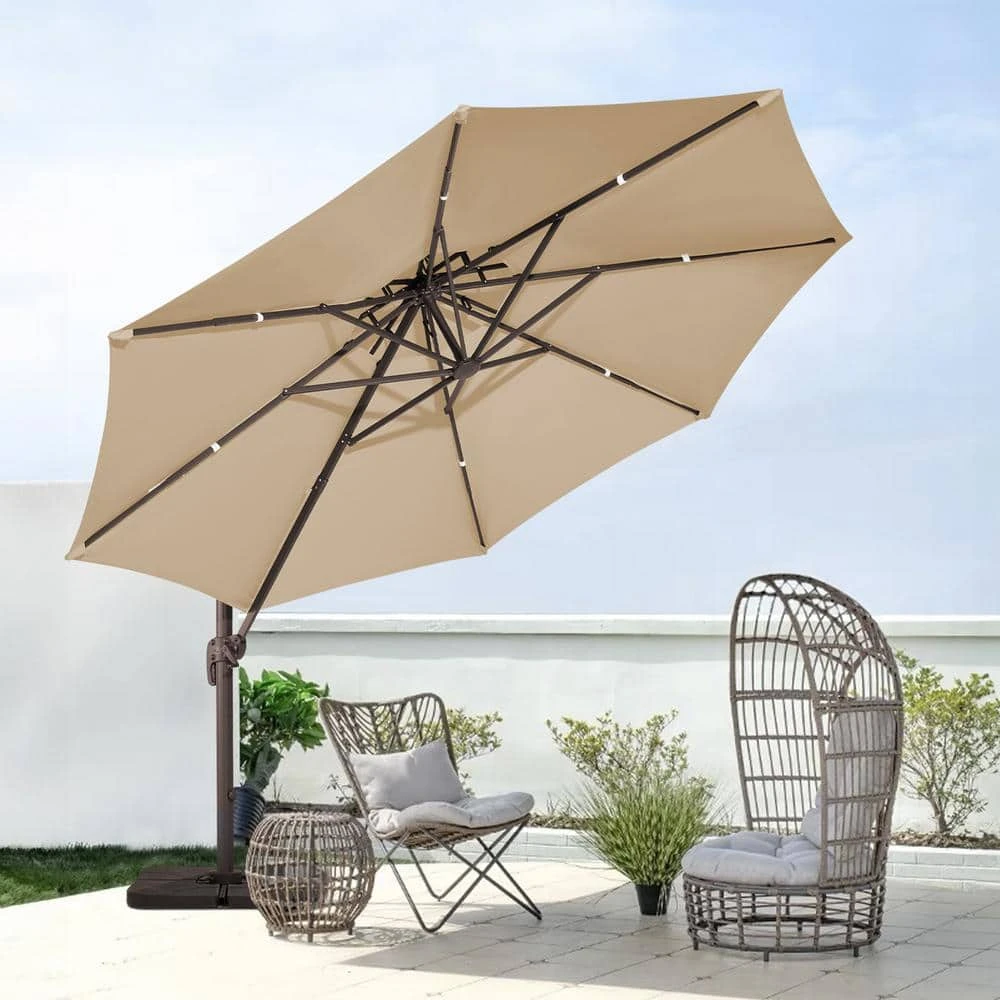 10 Ft. Round Patio Cantilever Umbrella With Cover In Beige 2 10 Ft. Round Patio Cantilever Umbrella With Cover In Beige - Image 2