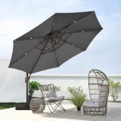 10 Ft. Round Patio Cantilever Umbrella With Cover In Gray -More Furniture Store cantilever umbrellas boerte11 gray 31 1000