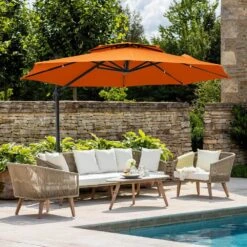 10 Ft. Round Patio Cantilever Umbrella With Cover In Orange