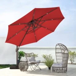 10 Ft. Round Patio Cantilever Umbrella With Cover In Red -More Furniture Store cantilever umbrellas boerte11 red 31 1000