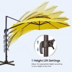 10 Ft. Round Patio Cantilever Umbrella With Cover In Yellow -More Furniture Store cantilever umbrellas boerte11 yellow 1f 1000