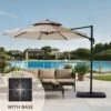 Double Top 11 Ft.Outdoor Cantilever Umbrella With Base And Cover,Heavy-Duty 360° Rotation Patio Umbrella In Beige