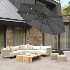 Double Top 11 Ft.Outdoor Cantilever Umbrella With Base And Cover,Heavy-Duty 360° Rotation Patio Umbrella In Gray -More Furniture Store cantilever umbrellas boerte12 gray 31 1000