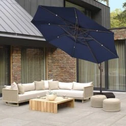 Double Top 11 Ft.Outdoor Cantilever Umbrella With Base And Cover,Heavy-Duty 360° Rotation Patio Umbrella In Navy -More Furniture Store cantilever umbrellas boerte12 navy 31 1000