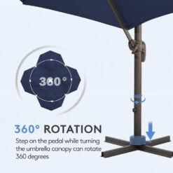 Double Top 11 Ft.Outdoor Cantilever Umbrella With Base And Cover,Heavy-Duty 360° Rotation Patio Umbrella In Navy -More Furniture Store cantilever umbrellas boerte12 navy 4f 1000