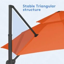 Double Top 11 Ft.Outdoor Cantilever Umbrella With Base And Cover,Heavy-Duty 360° Rotation Patio Umbrella In Pumpkin -More Furniture Store cantilever umbrellas boerte12 orange fa 1000