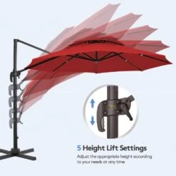 Double Top 11 Ft.Outdoor Cantilever Umbrella With Base And Cover,Heavy-Duty 360° Rotation Patio Umbrella In Red -More Furniture Store cantilever umbrellas boerte12 red 1f 1000