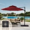 Double Top 11 Ft.Outdoor Cantilever Umbrella With Base And Cover,Heavy-Duty 360° Rotation Patio Umbrella In Red