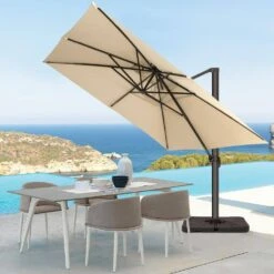 SunShade Deluxe 10 Ft. Square Cantilever Umbrella With Cover Heavy-Duty 360° Rotation Patio Umbrella In Beige -More Furniture Store cantilever umbrellas djfx10 bg 31 1000