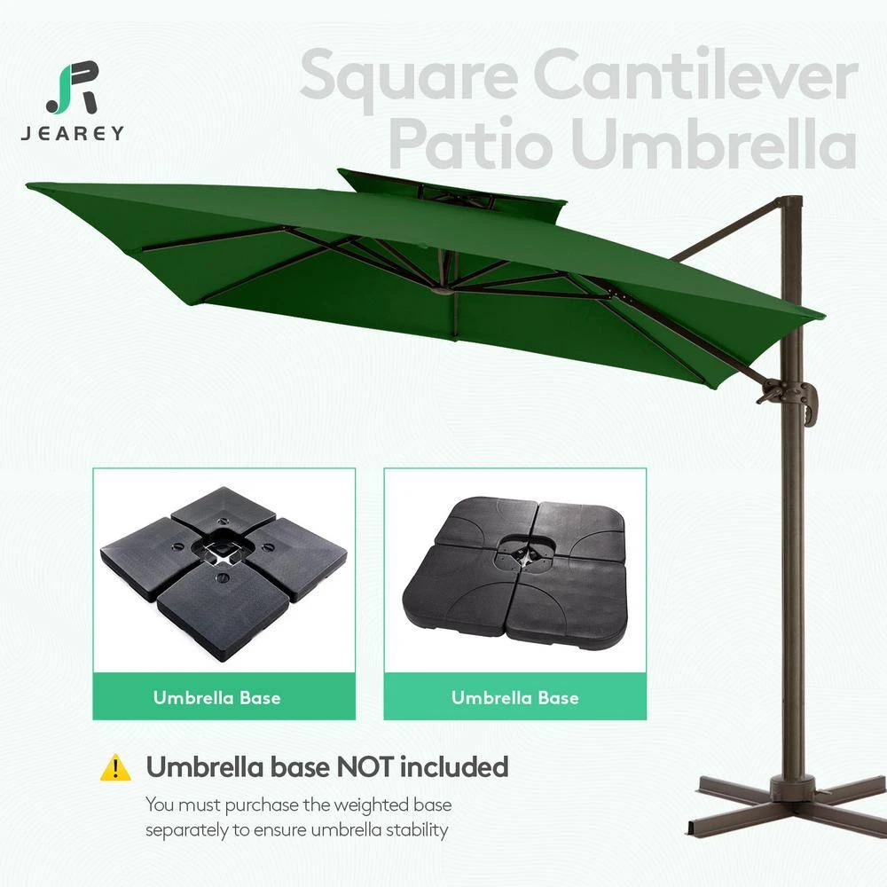 SunShade Deluxe 10 Ft. Square Cantilever Umbrella With Cover Heavy-Duty 360° Rotation Patio Umbrella In Dark Green 4 SunShade Deluxe 10 Ft. Square Cantilever Umbrella With Cover Heavy-Duty 360° Rotation Patio Umbrella In Dark Green - Image 4