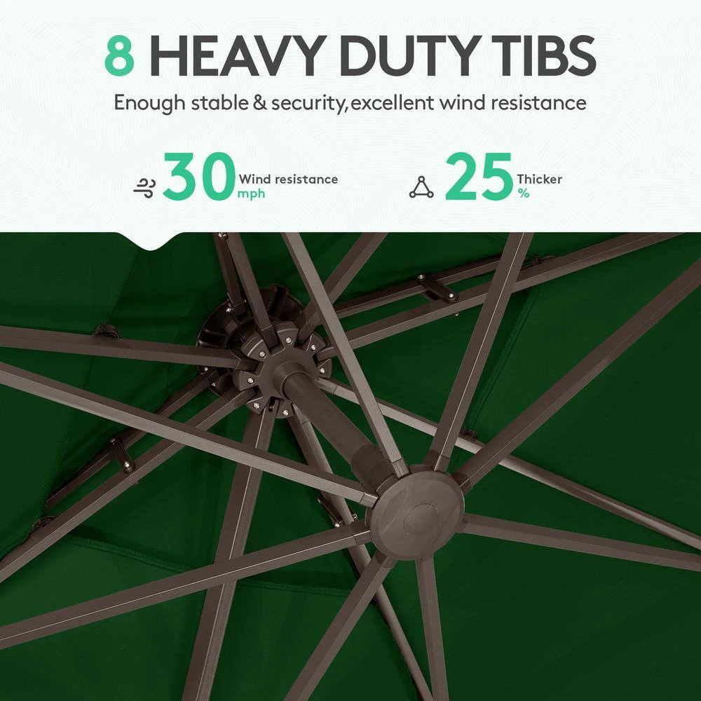 SunShade Deluxe 10 Ft. Square Cantilever Umbrella With Cover Heavy-Duty 360° Rotation Patio Umbrella In Dark Green 3 SunShade Deluxe 10 Ft. Square Cantilever Umbrella With Cover Heavy-Duty 360° Rotation Patio Umbrella In Dark Green - Image 3