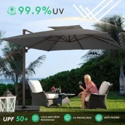 SunShade Deluxe 10 Ft. Square Cantilever Umbrella With Cover Heavy-Duty 360° Rotation Patio Umbrella In Gray -More Furniture Store cantilever umbrellas djfx10 gy fa 1000