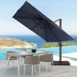SunShade Deluxe 10 Ft. Square Cantilever Umbrella With Cover Heavy-Duty 360° Rotation Patio Umbrella In Navy 11 SunShade Deluxe 10 Ft. Square Cantilever Umbrella With Cover Heavy-Duty 360° Rotation Patio Umbrella In Navy -More Furniture Store cantilever umbrellas djfx10 nv 31 1000