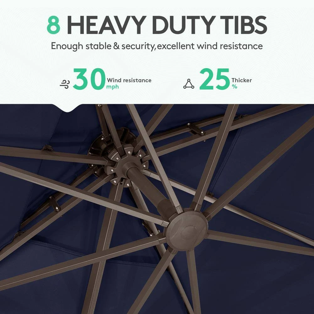 SunShade Deluxe 10 Ft. Square Cantilever Umbrella With Cover Heavy-Duty 360° Rotation Patio Umbrella In Navy 3 SunShade Deluxe 10 Ft. Square Cantilever Umbrella With Cover Heavy-Duty 360° Rotation Patio Umbrella In Navy - Image 3