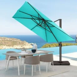 SunShade Deluxe 10 Ft. Square Cantilever Umbrella Heavy-Duty 360° Rotation Patio Umbrella In Peacock Blue -More Furniture Store cantilever umbrellas djfx10 pb 31 1000