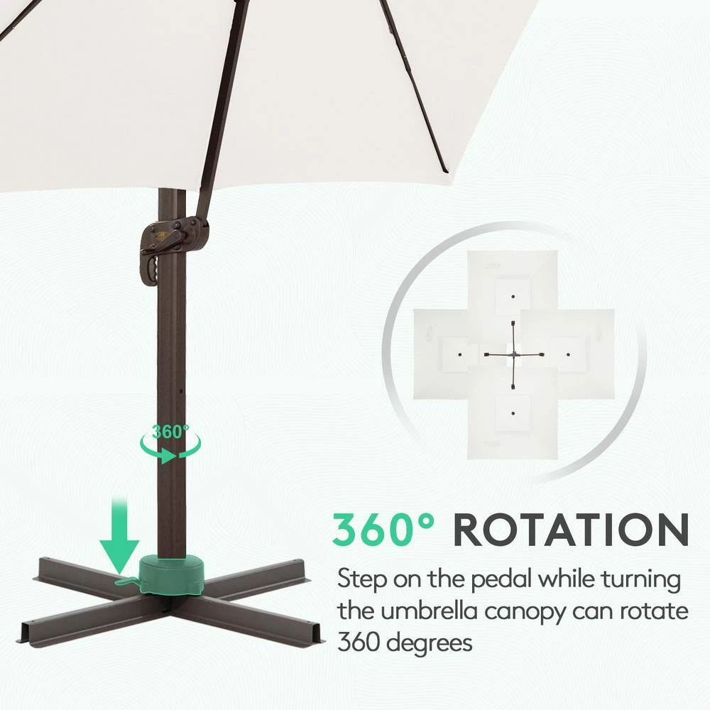 SunShade Deluxe 10 Ft. Square Cantilever Umbrella With Cover Heavy-Duty 360° Rotation Patio Umbrella In Off-White 4 SunShade Deluxe 10 Ft. Square Cantilever Umbrella With Cover Heavy-Duty 360° Rotation Patio Umbrella In Off-White - Image 4