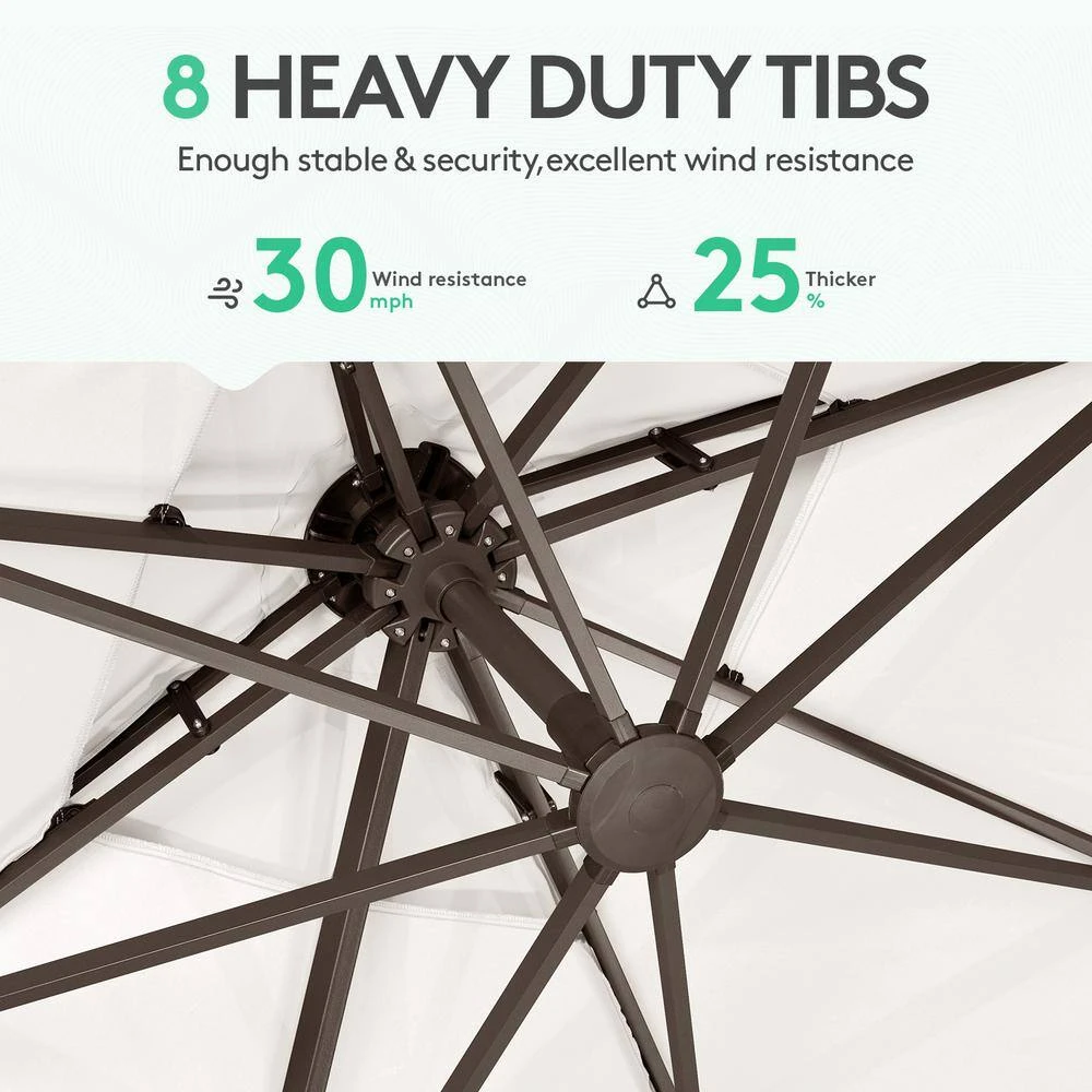 SunShade Deluxe 10 Ft. Square Cantilever Umbrella With Cover Heavy-Duty 360° Rotation Patio Umbrella In Off-White 3 SunShade Deluxe 10 Ft. Square Cantilever Umbrella With Cover Heavy-Duty 360° Rotation Patio Umbrella In Off-White - Image 3