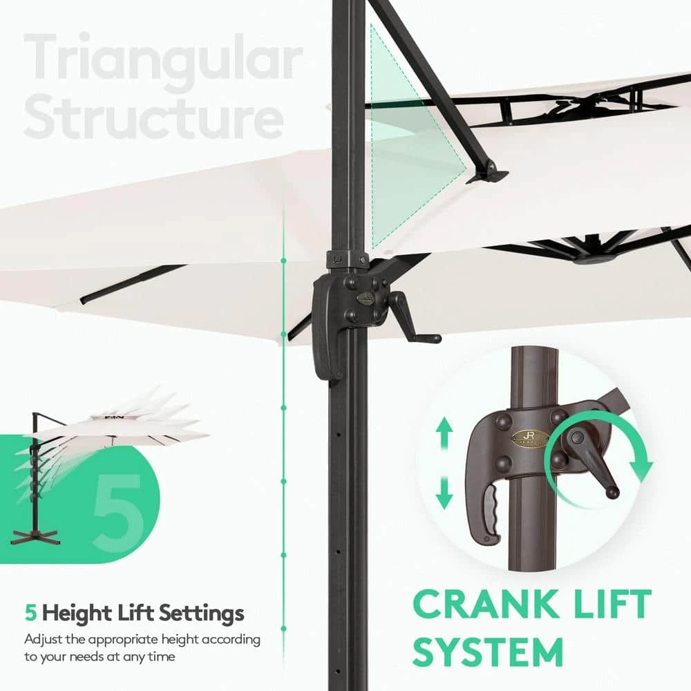 SunShade Deluxe 10 Ft. Square Cantilever Umbrella With Cover Heavy-Duty 360° Rotation Patio Umbrella In Off-White 2 SunShade Deluxe 10 Ft. Square Cantilever Umbrella With Cover Heavy-Duty 360° Rotation Patio Umbrella In Off-White - Image 2