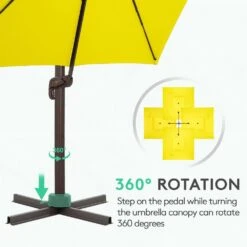 SunShade Deluxe 10 Ft. Square Cantilever Umbrella With Cover Heavy-Duty 360° Rotation Patio Umbrella In Yellow -More Furniture Store cantilever umbrellas djfx10 ye 1f 1000