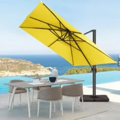 SunShade Deluxe 10 Ft. Square Cantilever Umbrella With Cover Heavy-Duty 360° Rotation Patio Umbrella In Yellow -More Furniture Store cantilever umbrellas djfx10 ye 31 1000