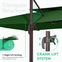 SunShade Deluxe 11 Ft. Square Cantilever Umbrella With Cover Heavy-Duty 360° Rotation Patio Umbrella In Dark Green 12 SunShade Deluxe 11 Ft. Square Cantilever Umbrella With Cover Heavy-Duty 360° Rotation Patio Umbrella In Dark Green -More Furniture Store cantilever umbrellas djfx11 dgn c3 1000