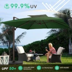 SunShade Deluxe 11 Ft. Square Cantilever Umbrella With Cover Heavy-Duty 360° Rotation Patio Umbrella In Dark Green 16 SunShade Deluxe 11 Ft. Square Cantilever Umbrella With Cover Heavy-Duty 360° Rotation Patio Umbrella In Dark Green -More Furniture Store cantilever umbrellas djfx11 dgn fa 1000