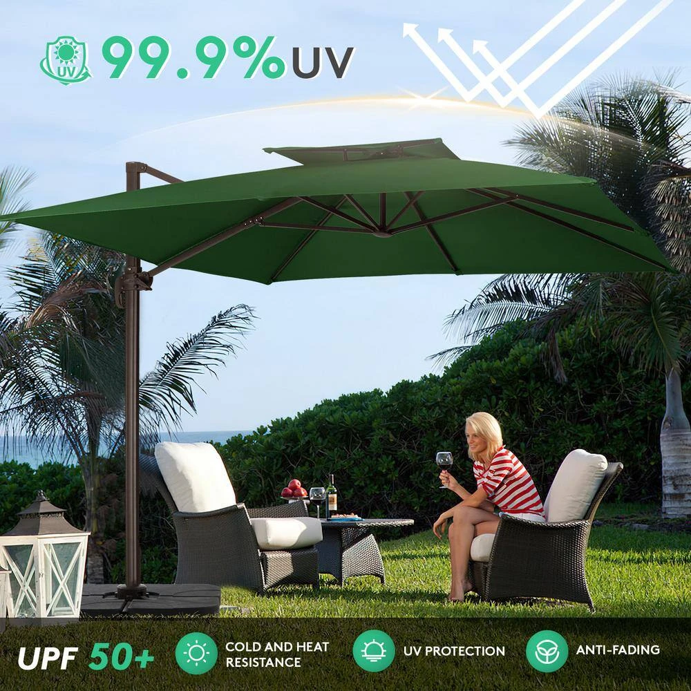 SunShade Deluxe 11 Ft. Square Cantilever Umbrella With Cover Heavy-Duty 360° Rotation Patio Umbrella In Dark Green 8 SunShade Deluxe 11 Ft. Square Cantilever Umbrella With Cover Heavy-Duty 360° Rotation Patio Umbrella In Dark Green - Image 8