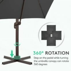 SunShade Deluxe 11 Ft. Square Cantilever Umbrella Heavy-Duty 360° Rotation Patio Umbrella In Gray -More Furniture Store cantilever umbrellas djfx11 gy 1f 1000