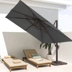 SunShade Deluxe 11 Ft. Square Cantilever Umbrella Heavy-Duty 360° Rotation Patio Umbrella In Gray -More Furniture Store cantilever umbrellas djfx11 gy 31 1000