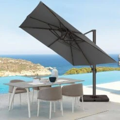 SunShade Deluxe 11 Ft. Square Cantilever Umbrella Heavy-Duty 360° Rotation Patio Umbrella In Gray