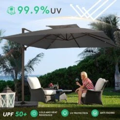 SunShade Deluxe 11 Ft. Square Cantilever Umbrella Heavy-Duty 360° Rotation Patio Umbrella In Gray -More Furniture Store cantilever umbrellas djfx11 gy fa 1000