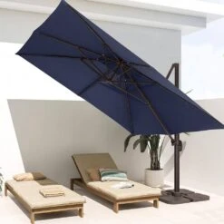 SunShade Deluxe 11 Ft. Square Cantilever Umbrella Heavy-Duty 360° Rotation Patio Umbrella In Navy -More Furniture Store cantilever umbrellas djfx11 nv 31 1000