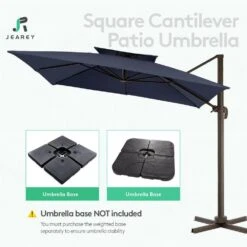 SunShade Deluxe 11 Ft. Square Cantilever Umbrella Heavy-Duty 360° Rotation Patio Umbrella In Navy -More Furniture Store cantilever umbrellas djfx11 nv 44 1000