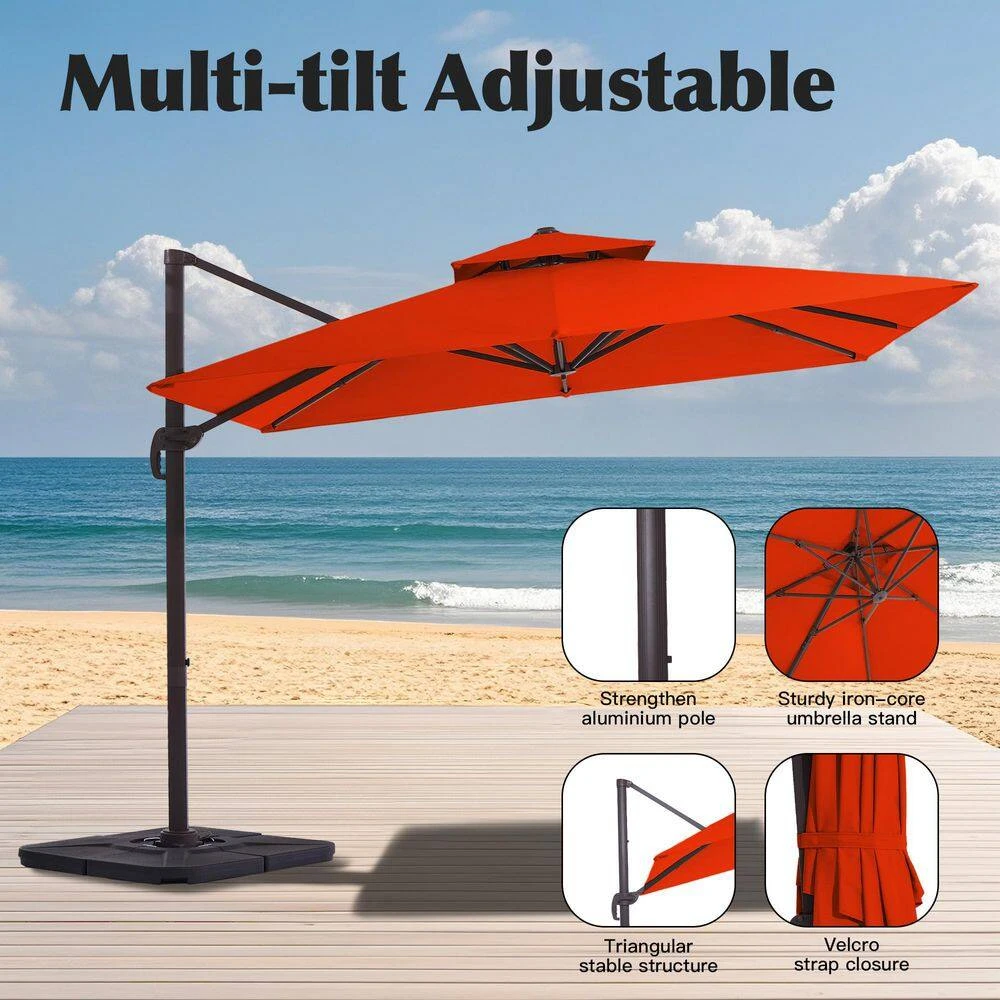SunShade Deluxe 11 Ft. Square Cantilever Umbrella Heavy-Duty 360° Rotation Patio Umbrella In Pumpkin 6 SunShade Deluxe 11 Ft. Square Cantilever Umbrella Heavy-Duty 360° Rotation Patio Umbrella In Pumpkin - Image 6