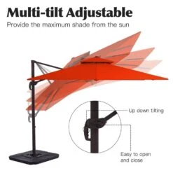SunShade Deluxe 11 Ft. Square Cantilever Umbrella Heavy-Duty 360° Rotation Patio Umbrella In Pumpkin 11 SunShade Deluxe 11 Ft. Square Cantilever Umbrella Heavy-Duty 360° Rotation Patio Umbrella In Pumpkin -More Furniture Store cantilever umbrellas djfx11 og c3 1000