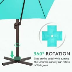 SunShade Deluxe 11 Ft. Square Cantilever Umbrella Heavy-Duty 360° Rotation Patio Umbrella In Peacock Blue -More Furniture Store cantilever umbrellas djfx11 pb 1f 1000