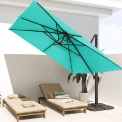 SunShade Deluxe 11 Ft. Square Cantilever Umbrella Heavy-Duty 360° Rotation Patio Umbrella In Peacock Blue -More Furniture Store cantilever umbrellas djfx11 pb 31 1000