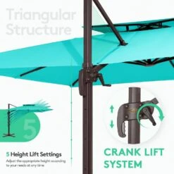 SunShade Deluxe 11 Ft. Square Cantilever Umbrella Heavy-Duty 360° Rotation Patio Umbrella In Peacock Blue -More Furniture Store cantilever umbrellas djfx11 pb c3 1000